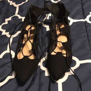 Black ballet lace up flats
